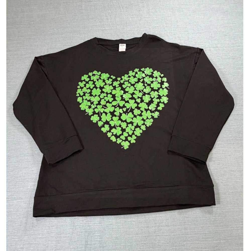 Digiprint Apparel Shamrock Heart Sweatshirt Black St Patricks Day Womens Large